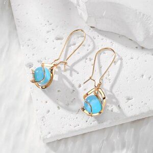 NEW 18K Gold Plated Swirl Blue Crystal Ball Drop Earrings